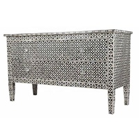 Incrustation d'os noir de haute qualité 2 portes et grandes étagères buffet incrustation d'os Buffet incrustation d'os Table Console de placard