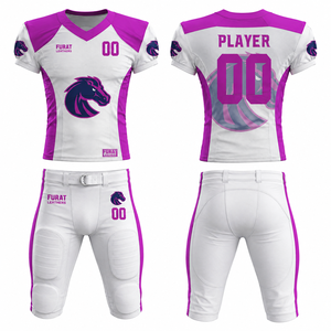 Conjunto de Uniforme de Fútbol Americano Blanco y Morado con Cuello en V, Manga Corta, Impresión Digital, Absorción de Humedad, Unisex para Adultos, Diseño 3D - Product Image 3