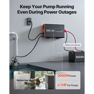 2000W Sump <b>Pump</b> <b>Battery</b> Backup System with LCD Display Auto Switch Pure Sine Wave Inverter Converter - Product Image 2