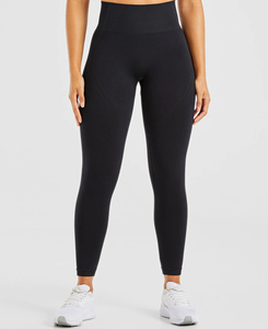 High Waist Full Length Black Knitted <b>Leggings</b> Women Stretchy Breathable Sporty Yoga Pants All Seasons Seamless Design - Product Image 1