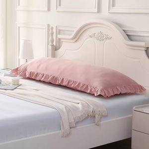 Funda de Almohada Larga con Volantes Suaves para la Zona Lumbar, Cierre Oculto, Hecha a Mano, de Algodón a Rayas, Funda de Cojín Adicional para Cama - Product Image 2
