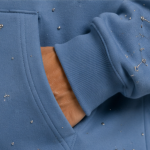 Sweat à capuche personnalisé pour homme, motif chimie en strass bleus, coupe oversize, en polaire épaisse, streetwear décontracté, avec logo personnalisé - Product Image 5