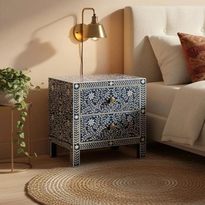 Table d'appoint moderne de luxe à motif floral en nacre, commode polie avec tiroirs pour salon, chambre et maison - Product Image 3