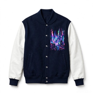 Veste universitaire personnalisée en laine avec manches en cuir, imprimé graphique Neon City, fermeture à boutons-pression, style classique Letterman - Product Image 1