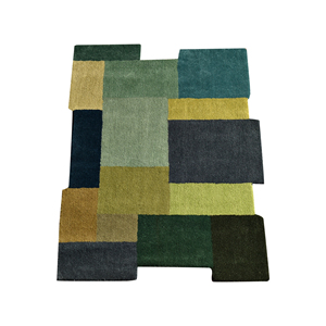 Tapis d'appoint géométrique contemporain en laine et viscose tufté à la main, à poils ras, patchwork rectangulaire irrégulier 3D - Product Image 2