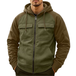 Sweat-shirt à capuche zippé pour homme, manches raglan, polaire, couleur unie, décontracté, coupe classique, avec poches, pour l'automne - Product Image 1