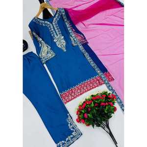 Conjunto de ropa de fiesta de diseñador para mujer Top Plazzo bordado y Dupatta - Product Image 2