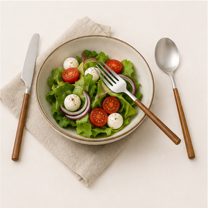Ensemble de couverts en acier inoxydable avec manche en bois de qualité supérieure, ustensiles de cuisine au design ergonomique, vaisselle pour repas et événements de luxe - Product Image 2