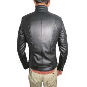 Veste de moto en cuir véritable noir à manches longues avec fermeture éclair et col montant pour femme, style motard, pour l'automne - Product Image 2