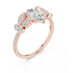 Bague de fiançailles en or rose avec diamant de laboratoire taille poire, style floral vintage, halo, pour femme - Product Image 3