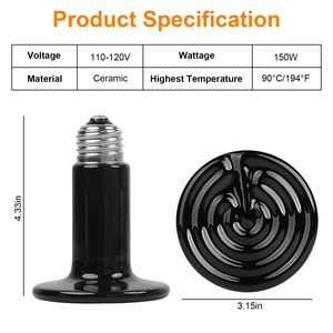 2 Lámparas de Calor de Cerámica de 150W, Infrarrojas, sin Emisión de Luz, para Incubadora de Reptiles, Cuidado de Mascotas, Lagartos, Tortugas y Serpientes - Product Image 6