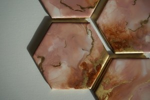 Hexagonal Epoxy Resin Coaster Artistic <b>Gold</b> Leaf Decorative Home Accent Piece - Product Image 1