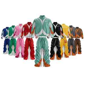 Ensemble de survêtement sportif élégant en nylon imperméable pour hommes et femmes, veste à fermeture éclair intégrale personnalisée avec empiècements en nylon et pantalon en nylon. - Product Image 1