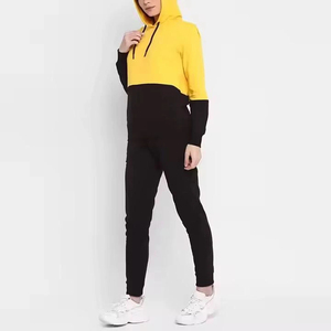 <b>Women</b> zip up Color Blocking Hoodie And <b>Jogger</b> Pants Set Cotton <b>Fleece</b> Casual Streetwear Autumn Full Sleeve With custom logo - Product Image 2