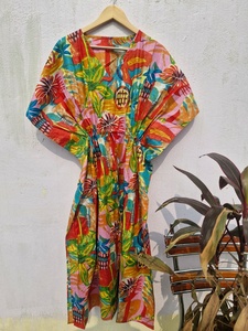 Women Cotton Boho <b>Kaftan</b> Dress Floral Print Loose <b>Maxi</b> <b>Kaftan</b> Beach Wear Summer Lounge Wear Stylish Comfortable Dress - Product Image 3
