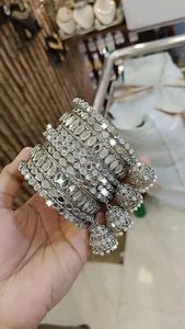 Bracelets en alliage plaqué or antique avec strass en cristal et pampilles, style vintage pour femme, pour mariage, ensemble de bijoux - Product Image 6