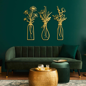 Handmade Black Metal Flower <b>Vase</b> Wall Art Modern Decorative Sculpture Ideal For Kitchen Lounge And Lobby Interior Accent - Product Image 4