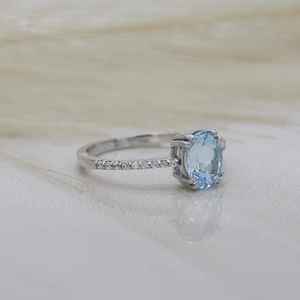 Anillo de compromiso ovalado de aguamarina, piedra de nacimiento de marzo, plata de ley 925, gema azul, anillo de boda, regalo para mujer - Product Image 3