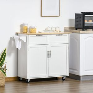 Îlot de cuisine roulant moderne de 41 pouces en acier inoxydable et fer, chariot utilitaire avec plateau en bois de caoutchouc et tiroirs blancs, portable - Product Image 2