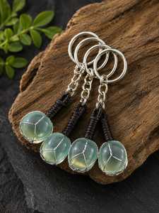 Aqua Obsidian Tumble Keychain Polished Natural Stone Charm <b>Crystal</b> <b>Key</b> <b>Ring</b> Portable Accessory For Gifting Collection And Daily - Product Image 6