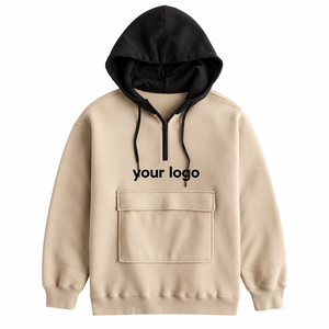 Sudadera con Capucha Premium Ecológica Transpirable Oversize Bicolor con Cremallera de Cuarto y Bolsillo Frontal con Solapa, Estilo Urbano Personalizado - Product Image 6