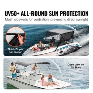 Tendalino Bimini a 4 Archi per Barca con Pareti Laterali in Rete Rimovibili, Telo in Poliestere 600D, Telaio in Lega di Alluminio da 1 Pollice, Borsa per il Trasporto Inclusa - Nuovo - Product Image 2