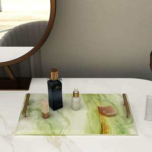 Marble Metal Handle <b>Tray</b> <b>for</b> Serving <b>Coffee</b> Tea Snacks <b>Decorative</b> Serving <b>Tray</b> <b>for</b> Kitchen Dining <b>Table</b> Home Decor - Product Image 6