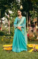 Setelan Pesta Etnik Wanita: Lehenga Saree Shimmer Bandhani Pallu, Blus Polos, Jaket Koti Bersulam, Sudah Dijahit