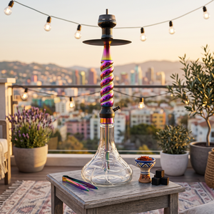 Premium Hookah Shisha Multicolor Spiral Stem Clear <b>Glass</b> Base Luxury Nargile Home Lounge Decor Elegant by Falah International - Product Image 1