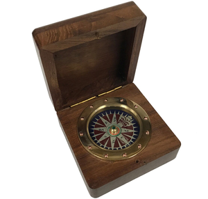 Vintage Brass Compass with Wooden Case <b>Mirror</b> Navigation Tool for Hiking <b>Camping</b> Desk Decor Custom Logo - Product Image 3