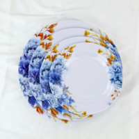 Assiettes plates en mélamine florale, 4 pièces, durables, 1 bol à riz, design zen asiatique moderne, qualité alimentaire, compatibles lave-vaisselle et micro-ondes, vaisselle de fête