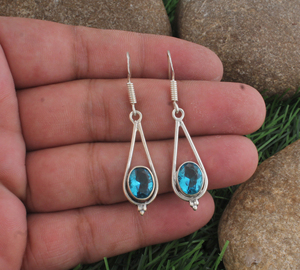 Wholesale 925 Sterling <b>Silver</b> Turquoise Dangle Teardrop Open <b>Wire</b> Frame Drop Earrings Handcrafted Luxury Fine Jewelry Gift - Product Image 3