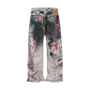 Jeans en denim personnalisés à imprimé numérique 3D, effet éclaboussures d'encre, coupe droite, pour homme - Product Image 6