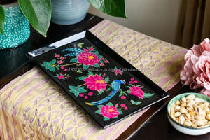 Bandejas de servicio de madera de mármol de bambú hechas a mano de alta demanda para uso en restaurantes en el hogar de proveedor indio de cuero de melamina para servir - Product Image 2