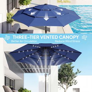 Sombrilla de patio azul marino de 9.7 pies con energía solar, manivela de inclinación de 3 niveles y luces LED - Product Image 5