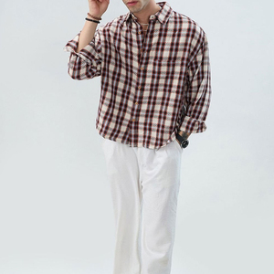 Men's Plaid Flannel <b>Shirt</b> Long <b>Sleeve</b> Casual Checkered Button Down Turn-down Collar Breathable Cotton Autumn Wear - Product Image 4