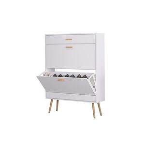 Moderno Armadio per Scarpe da 16 Paia con 2 Cassetti Ribaltabili, Organizzatore Bianco in MDF per Ingresso, per Tacchi e Stivali - Product Image 3
