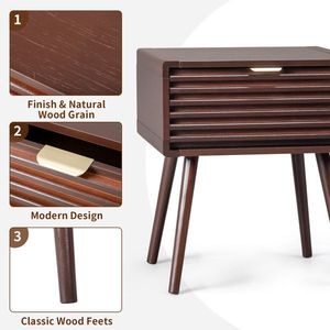 Wooden 1-Drawer Nightstand End Side Table for Living Room Bedroom - Product Image 3