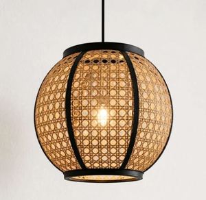 Round Rattan Pendant Light E27 LED Black Frame 2700K Warm <b>White</b> For Living Room - Product Image 5