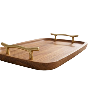 Luxury Acacia Wood Serving <b>Tray</b> with Brass Handles | Handmade Wooden Tea Coffee <b>Breakfast</b> <b>Tray</b> | Decorative Ottoman Serving - Product Image 1