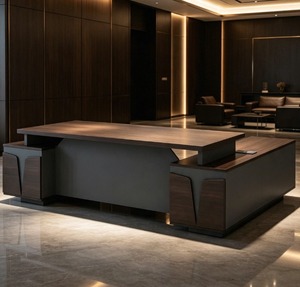 Bureau de direction moderne et contemporain avec plateau en bois, mobilier de bureau autoportant, design minimaliste, usage commercial - Product Image 1