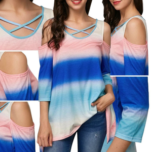 เสื้อกล้ามผู้หญิงสีไล่ระดับ คอไขว้ แขนสามส่วน แบบลำลอง ระบายอากาศได้ดี ผลิตจากผ้าถัก เป็นมิตรกับสิ่งแวดล้อม มีไซส์ใหญ่พิเศษ S-5XL 100% - Product Image 1