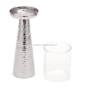 Handmade Hammered Silver Metal <b>Candle</b> <b>Holder</b> with <b>Hurricane</b> <b>Glass</b> Cylinder Pillar Candlestick Wedding Decor Wholesale - Product Image 4
