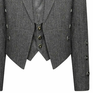 Veste Prince Charlie en laine tweed noire enduite pour homme, collection hiver 2026, avec gilet – Idéale pour mariage – Nouveauté très demandée - Product Image 3