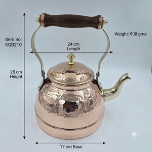 Bouilloire en cuivre pur martelé, fait main, avec poignée en bois et bec en laiton, pour faire bouillir l'eau et préparer le thé, ustensile de cuisine - Product Image 5