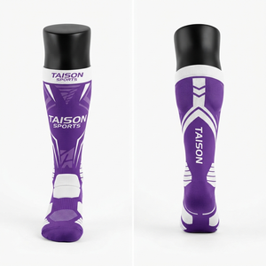Premium 320 GSM Cotton Nylon Spandex Lacrosse <b>Socks</b> Purple <b>White</b> Jacquard Custom Logo Team Wear - Product Image 1