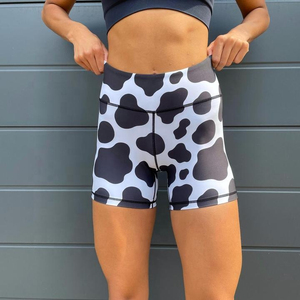 Shorts de sport pour femmes à taille haute, imprimé champignons bleu rose, respirants, en tricot, élasthanne, polyester, avec cordon de serrage, coupe régulière, séchage rapide - Product Image 1