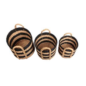 Panier de rangement empilable avec poignées, lot de 3, noir, naturel, fait main, vente en gros, écologique, fabriqué au Vietnam - Product Image 4