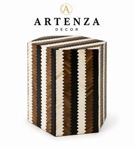 Modern Handcrafted Wooden Side <b>Table</b> Bone Resin Inlay Eco-friendly <b>Console</b> <b>Storage</b> Box Hexagon Accent Stand for Living Room - Product Image 1