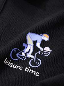 Polo de Hombre con Estampado de Letras en Tela Texturizada Negra, Verano - Product Image 3